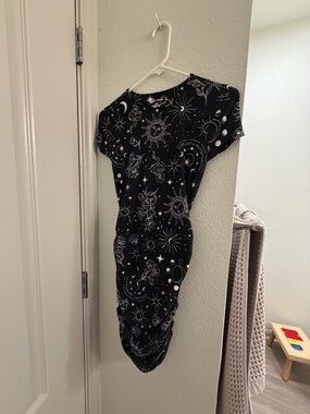Black Celestial Print Women’s Dress- XS